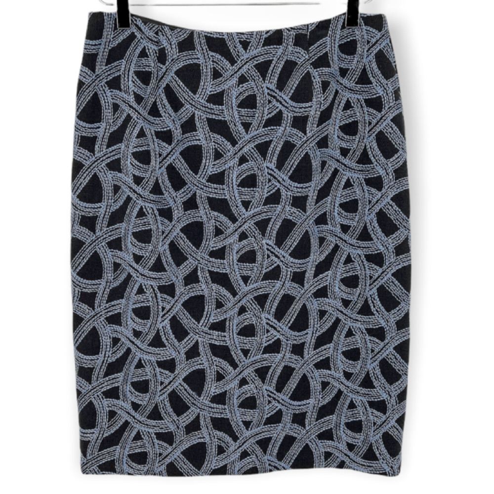 Carlisle Skirt Womens 6 Gray Blue Embroidered Wool Blend Pencil Career Business